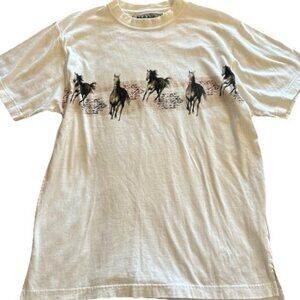 Bit and Bridle Horses Tshirt Medium White Horses wrap around Stampede Lightning